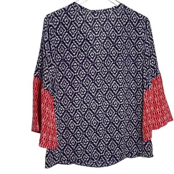 ViX Paula Hermanny Tunic Top size small Red Purple silk v-neck 3/4 bell sleeve - Picture 4 of 9